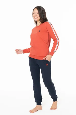 Kadın Bisiklet Yaka Uzun Kollu Pijama Takımı S26120 RAHAT KUMAŞ BANTLI PAÇA