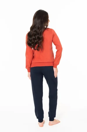 Kadın Bisiklet Yaka Uzun Kollu Pijama Takımı S26120 RAHAT KUMAŞ BANTLI PAÇA