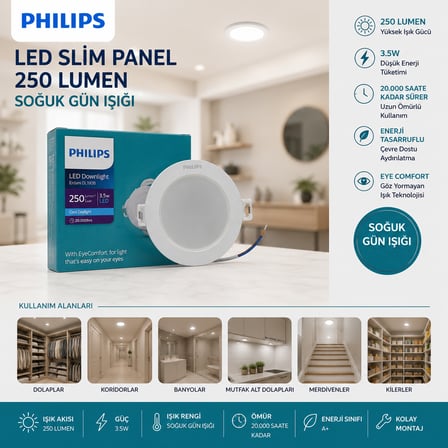 3.5W 250 Lumen Yuvarlak LED Slim Panel (Sıva Altı)
