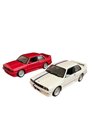 Yeni - New 1988 BMW M3 (E30) İkili Set Red - White 1:24 Ölçek Burago Marka