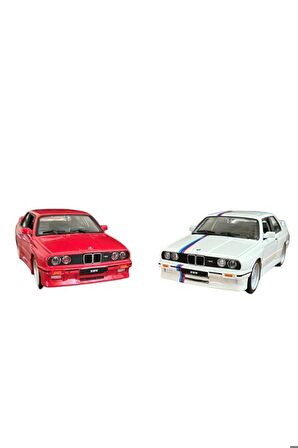 Yeni - New 1988 BMW M3 (E30) İkili Set Red - White 1:24 Ölçek Burago Marka