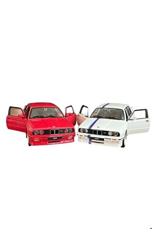 Yeni - New 1988 BMW M3 (E30) İkili Set Red - White 1:24 Ölçek Burago Marka