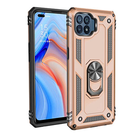 Oppo Reno 4 Lite Kılıf Lopard Kamera Korumalı Sürgülü Yüzüklü Orjinal Tasarım Armor Vega