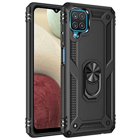Samsung Galaxy A12 Kılıf Lopard Kamera Korumalı Sürgülü Yüzüklü Orjinal Tasarım Armor Vega