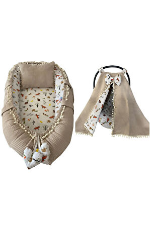 Nest Pike Ve Müslin Kumaş Tilki Tasarım Ponponlu Jaju-babynest Anne Yanı Ve Puset Örtüsü