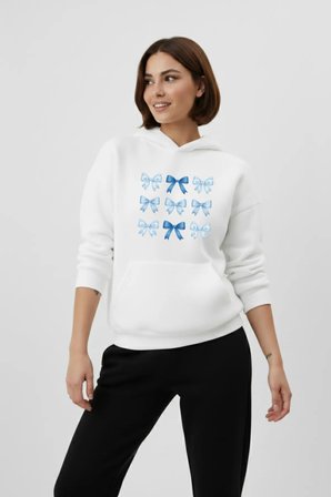 Unisex Yumuşak Dokulu 3 İplik Zarif Kurdele Tasarım Baskılı Oversize Sweatshirt