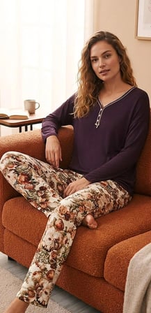Bambu Pamuk Uzun Kol Kadın Pijama Takımı Mevsimlik