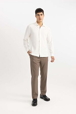 DeFacto Modern Fit Polo Yaka Basic Düz Krinkıl Uzun Kollu Gömlek B7384AX24SPWT34