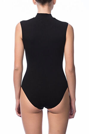 Siyah Kolsuz Boğazlı Çıtçıtlı Body