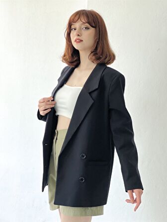 Retrobird Dört Düğmeli Retro Model Blazer Ceket Kadın Siyah