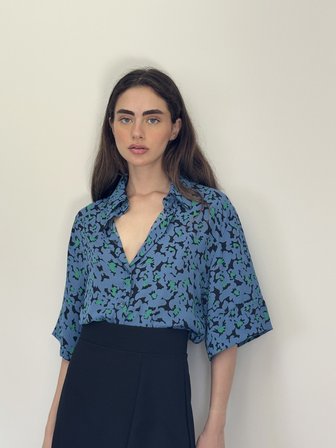 Retrobird Retro Model Bol Kısa Kol Gömlek Kadın Yaban Mersini