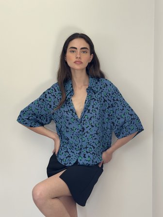 Retrobird Retro Model Bol Kısa Kol Gömlek Kadın Yaban Mersini