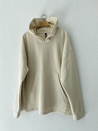 Retrobird Oversize Basic Kapüşonlu Sweatshirt Erkek Bej