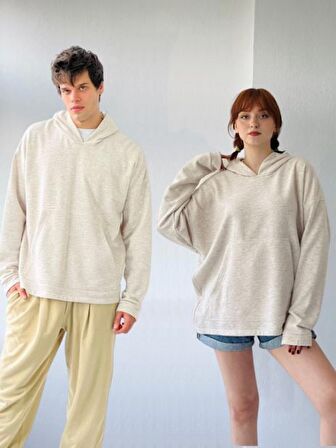 Retrobird Oversize Basic Kapüşonlu Sweatshirt Erkek Kırçıllı Bej