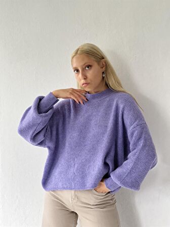 Retrobird Basic Oversize Triko Kazak Kadın Lila