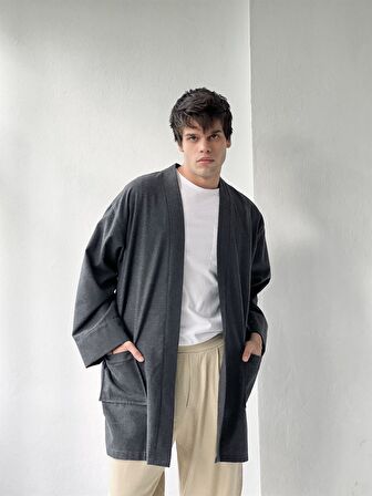 Retrobird Cepli Kışlık Hırka Kimono Unisex  Koyu Gri