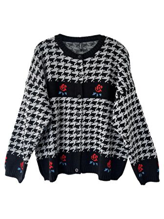 Retrobird Vintage Model Kazayağı Oversize Triko Hırka Kadın Çok Renkli