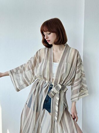 Retrobird Tasarım Kimono Kadın Sütlü Kahve