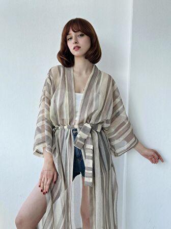 Retrobird Tasarım Kimono Kadın Sütlü Kahve