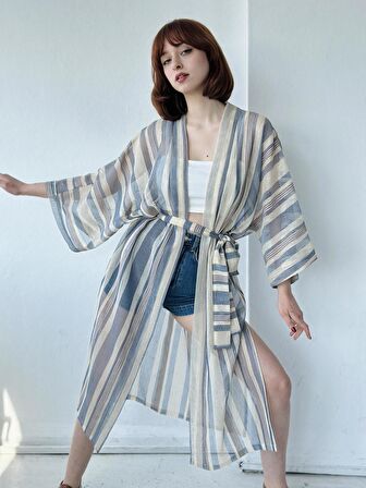 Retrobird Tasarım Kimono Kadın Mavi