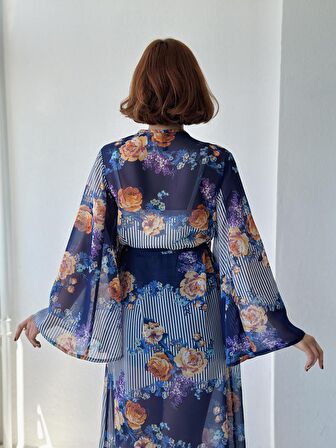 Retrobird Tasarım Kai Kimono Elbise Kadın Koyu Mavi