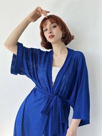 Retrobird Tasarım Kimono Kadın Saks Mavi