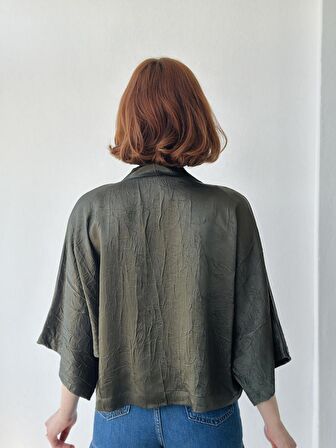 Retrobird Tasarım Mini Kimono Kadın Koyu Yeşil