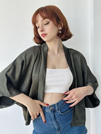 Retrobird Tasarım Mini Kimono Kadın Koyu Yeşil