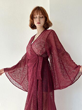 Retrobird Tasarım Kai Kimono Elbise Kadın Bordo