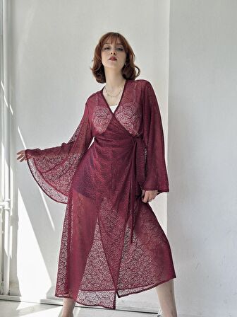 Retrobird Tasarım Kai Kimono Elbise Kadın Bordo