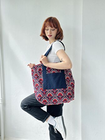 Retrobird Tasarım Kabartma Jakar Dokuma Tote Çanta Shopping Bag Kadın Çok Renkli