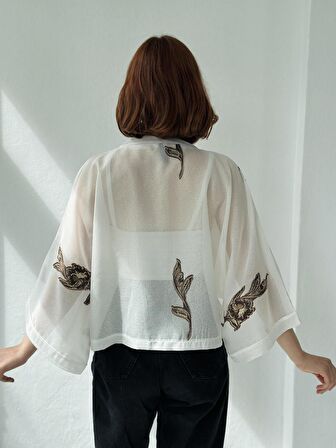 Retrobird Tasarım Mini Kimono Kadın Beyaz