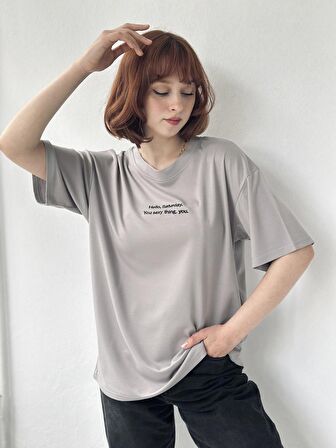 Retrobird Nakışlı Saturday Oversize Tişört Unisex Antrasit