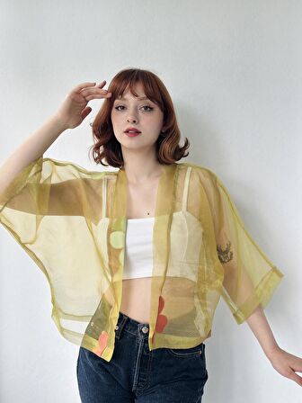 Retrobird Tasarım Organze Mini Kimono Kadın Açık Yeşil