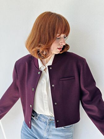 Retrobird Omuzları Vatkalı Bomber Kısa Ceket Kadın Bordo