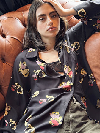 Retrobird Tasarım Boyfriend Vintage Desen Gömlek Kadın Çok Renkli