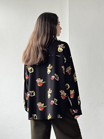 Retrobird Tasarım Boyfriend Vintage Desen Gömlek Kadın Çok Renkli