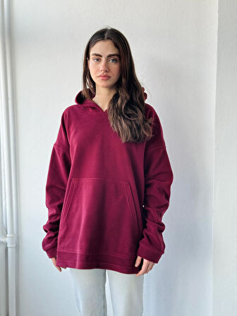 Retrobird Polar Kışlık Oversize Kapüşonlu Sweatshirt Unisex Bordo