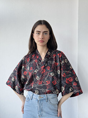 Retrobird Tasarım Mini Kimono Kadın Siyah