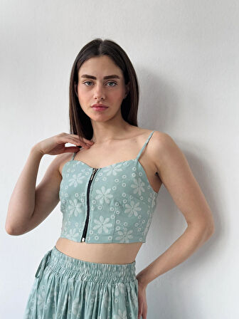 Retrobird Tasarım Önden Fermuarlı Büstiyer Kadın Çağla