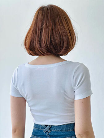 Retrobird Kaşkorse Hafif V Yaka Badi Crop Kadın Ekru