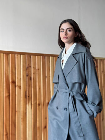 Retrobird Tasarım İngiliz Pelerin Model Trenchcoat Ceket Kadın Füme