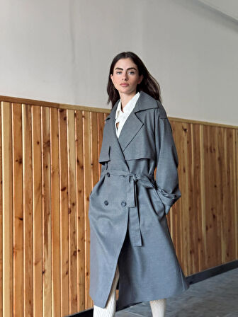 Retrobird Tasarım İngiliz Pelerin Model Trenchcoat Ceket Kadın Füme