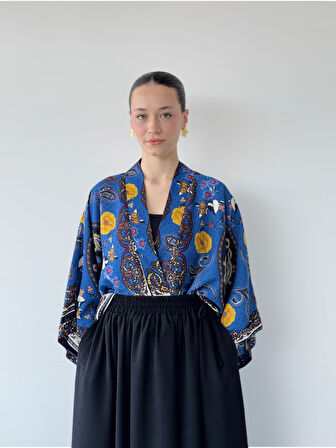 Retrobird Tasarım Mini Kimono Kadın Parlament Mavi
