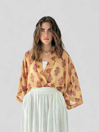Retrobird Tasarım Mini Kimono Kadın Camel