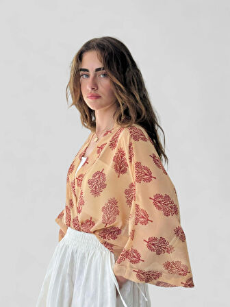 Retrobird Tasarım Mini Kimono Kadın Camel
