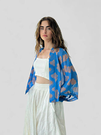 Retrobird Tasarım Mini Kimono Kadın Mavi