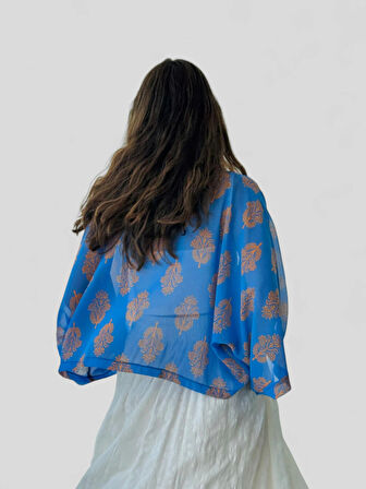 Retrobird Tasarım Mini Kimono Kadın Mavi