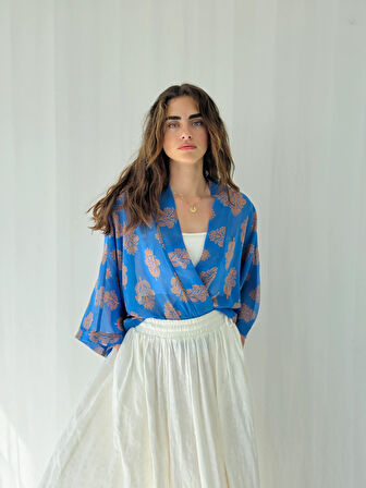 Retrobird Tasarım Mini Kimono Kadın Mavi