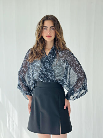 Retrobird Tasarım Mini Kimono Kadın Antrasit